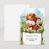 Koe verjaardag voor kinderen bewerkbaar bedankkaart (Voorkant / Achterkant)