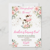 Koe Verjaardagsfeestje, Roze & Goud Meisje Verjaar Kaart (Voorkant)