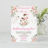 Koe Verjaardagsfeestje, Roze & Goud Meisje Verjaar Kaart (Staand voorkant)