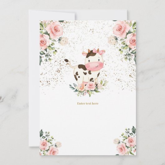 Koe Verjaardagsfeestje, Roze & Goud Meisje Verjaar Kaart (Achterkant)