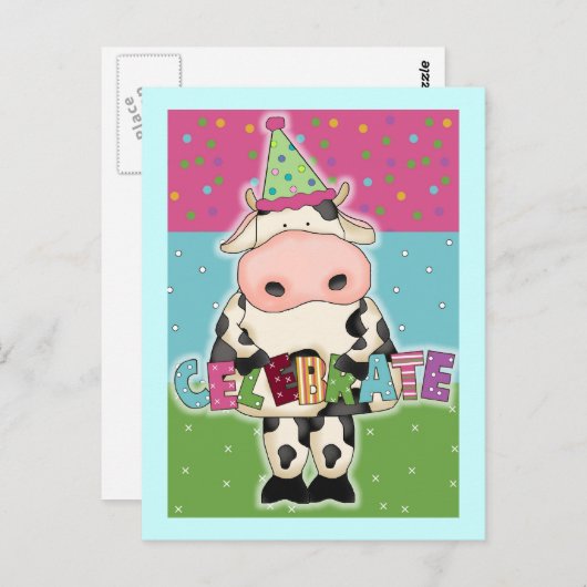 Koe verjaardagskaarten en porto briefkaart (Voorkant / Achterkant)