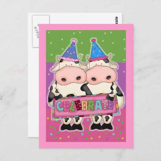 Koe verjaardagskaarten en postzegels briefkaart (Voorkant / Achterkant)