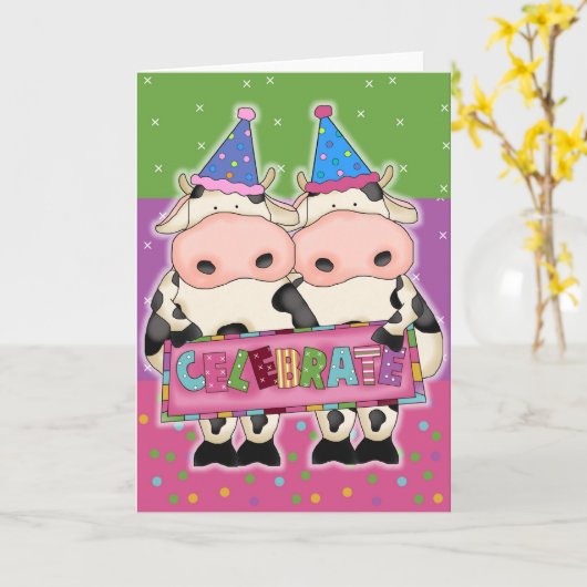 Koe verjaardagskaarten en postzegels kaart (Gele Bloem)