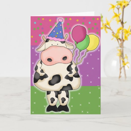 Koe verjaardagskaarten en postzegels kaart (Gele Bloem)