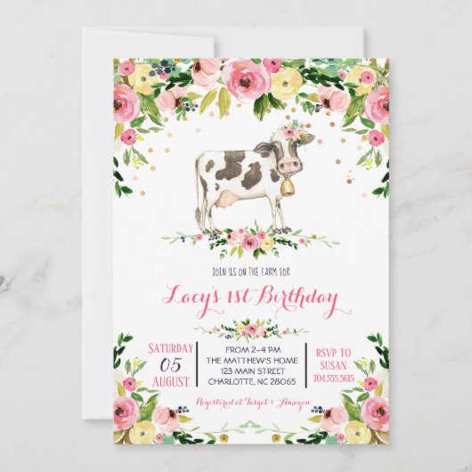 Koe verjaardagsuitnodiging, koe verjaardagsuitnodi kaart (Voorkant)