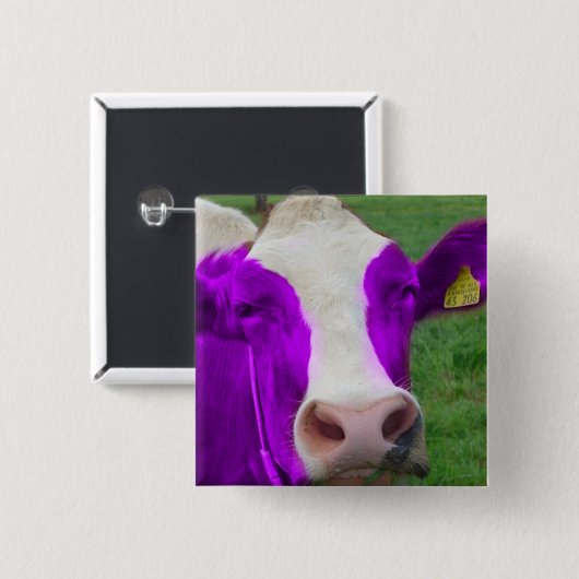 koe vierkante button 5,1 cm (Voorkant /achterkant)