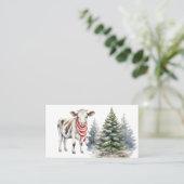 koe visitekaartje met kerstboom (Staand voorkant)