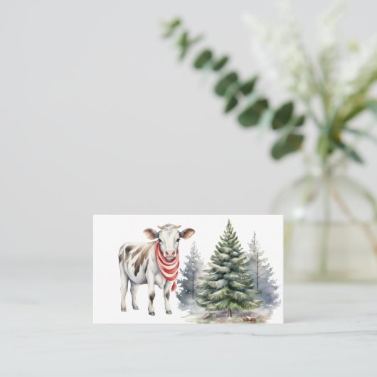 koe visitekaartje met kerstboom (Staand voorkant)