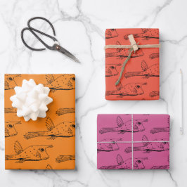 Koe viswaterdieren Patroon Oranje rood Paars Inpakpapier Vel