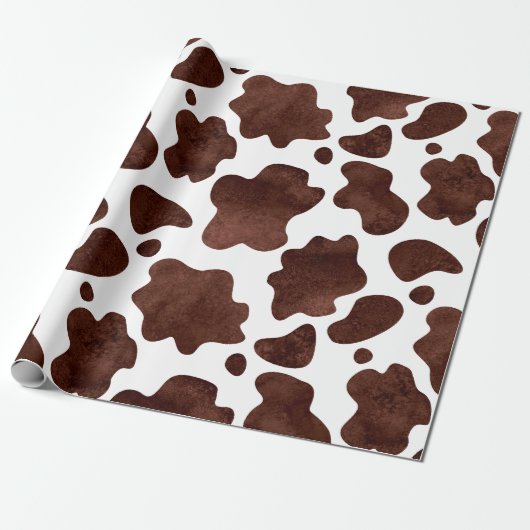 Koe Vlekken Patroon Bruin en Wit Dierenprint Cadeaupapier (Uitgerold)