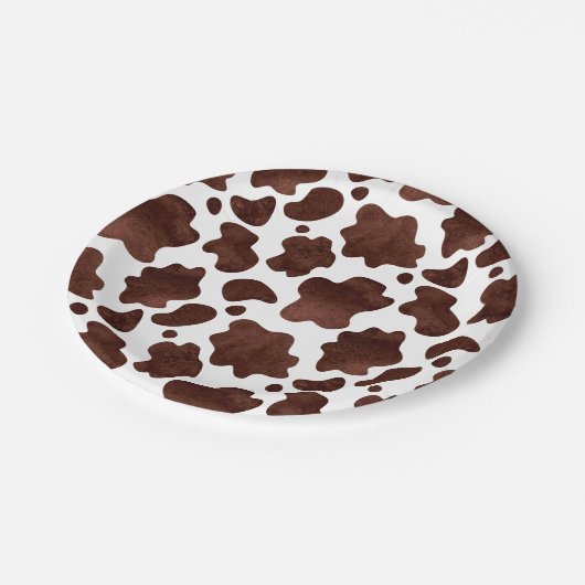 Koe Vlekken Patroon Bruin en Wit Dierenprint Papieren Bordje (Gekanteld)