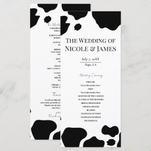 Koe Vlekken Print Zwart Wit Huwelijksprogramma Menu