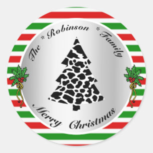 Koe Vlekken Xmas Tree Rood en Groene Strepen Humor Ronde Sticker