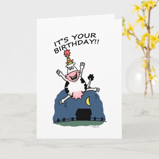 Koe vogeldagkaart kaart (Gele Bloem)