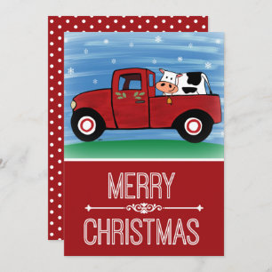 Koe voor Festive Red Truck Flat Kerstmis Kaart