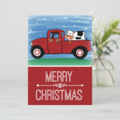Koe voor Festive Red Truck Flat Kerstmis Kaart (Staand voorkant)