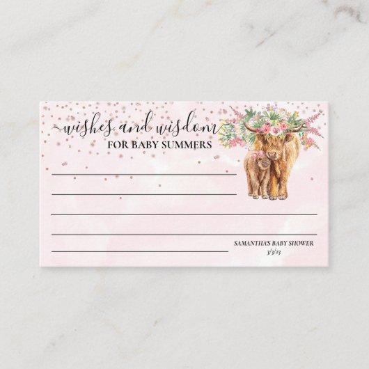 Koe voor het roze meisje Floral Highland Wisdom Informatiekaartje (Voorkant)