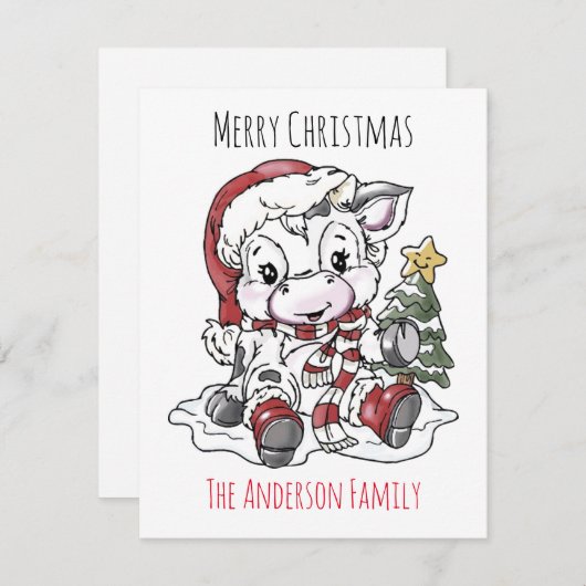 Koe voor kerstmis feestdagenkaart (Voorkant / Achterkant)