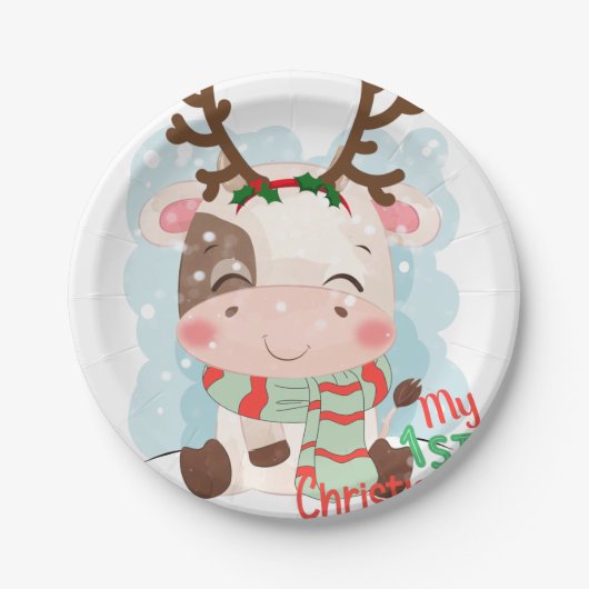 Koe voor mijn eerste Kerstmis Papieren Bordje (Voorkant)