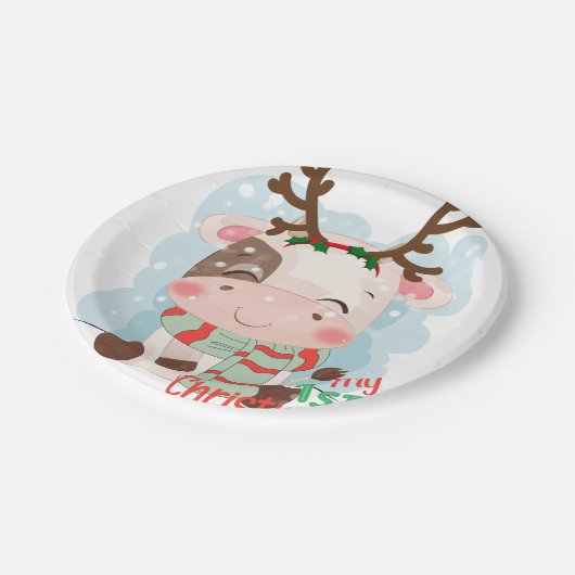 Koe voor mijn eerste Kerstmis Papieren Bordje (Gekanteld)