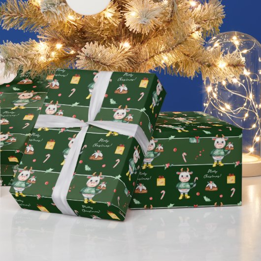 Koe voor Waterverf met rugzak, kerstmis Cadeaupapier (Feestdagen)