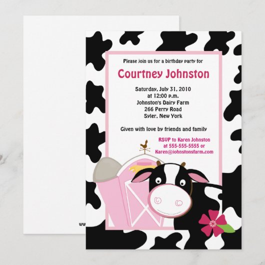 Koe voor zwart-wit, 5x7 uitnodiging voor thuisdag (Voorkant / Achterkant)
