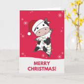 Koe vrolijke kerst winter dieren koeien kaart (Gele Bloem)