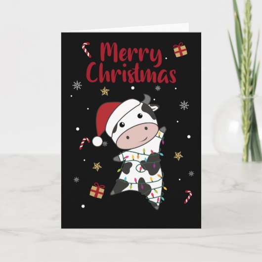 Koe Vrolijke Kerstmis Winter Dieren Koeien Kaart (Voorkant)