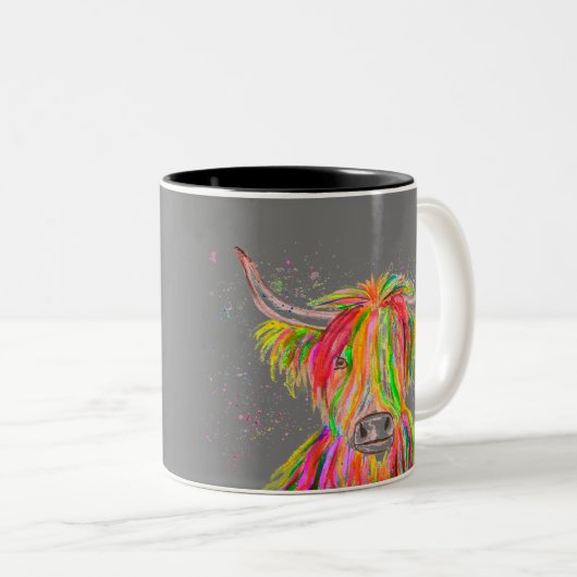 Koe Waterverf Natuur Boerderij Tweekleurige Koffiemok (Voorkant rechts)