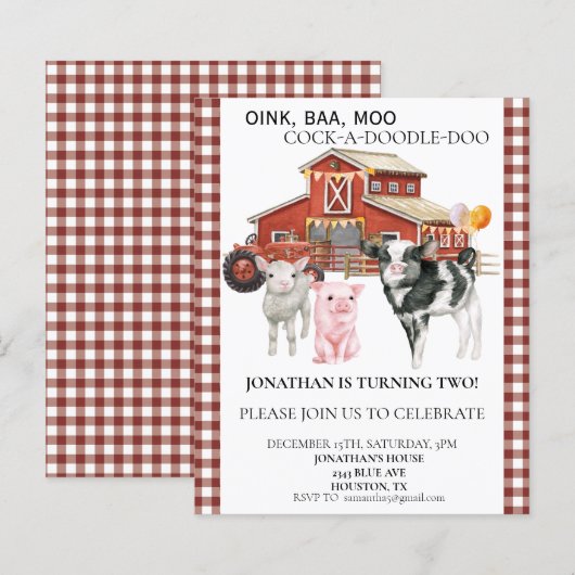 Koe Waterverf  van het Boerderij op de geboorte Pi (Voorkant / Achterkant)