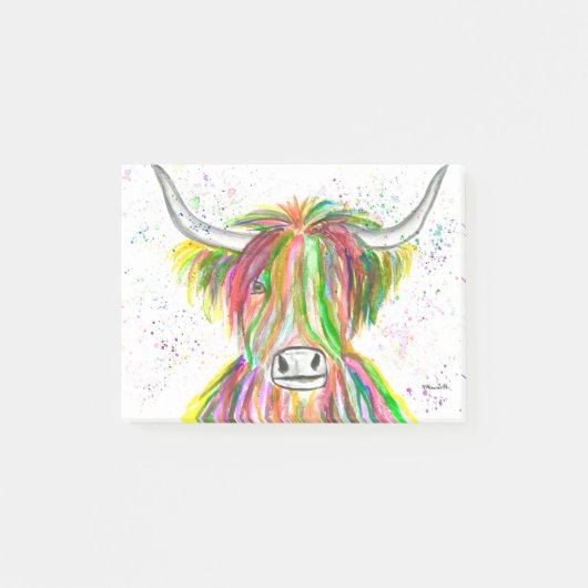 Koe waterverf van regenbooghoogland post-it® notes (Voorkant)