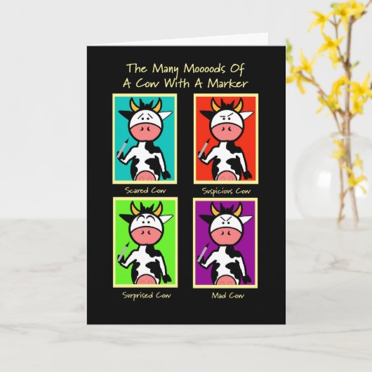 Koe Wenkbrauwen Grappige Verjaardag Kaart (Gele Bloem)