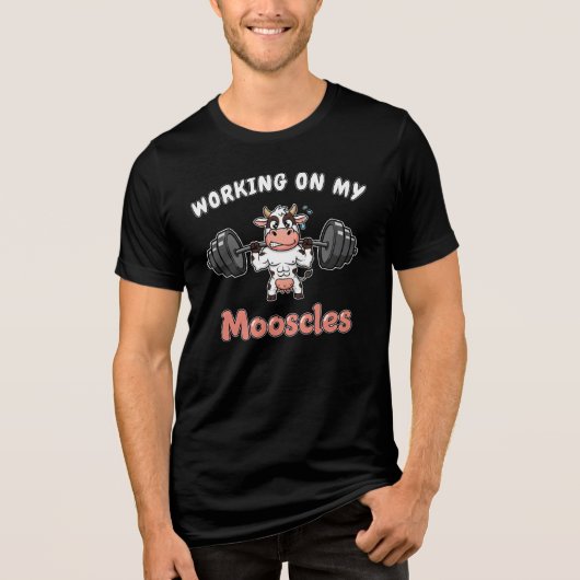 Koe - Werken aan mijn Moscles - Grappig gym ontwer Tri-Blend Shirt (Voorkant)