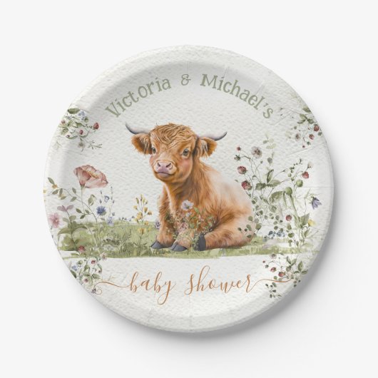Koe Wilde bloem Baby shower Papieren Bordje (Voorkant)