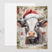 Koe WinterkerstWaterverf Feestdagenkaart (Voorkant / Achterkant)