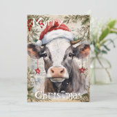 Koe WinterkerstWaterverf Feestdagenkaart (Staand voorkant)