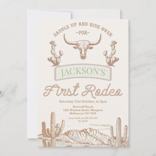  Koe Woestijn Eerste Rodeo 1e Verjaardag Kaart (Voorkant)