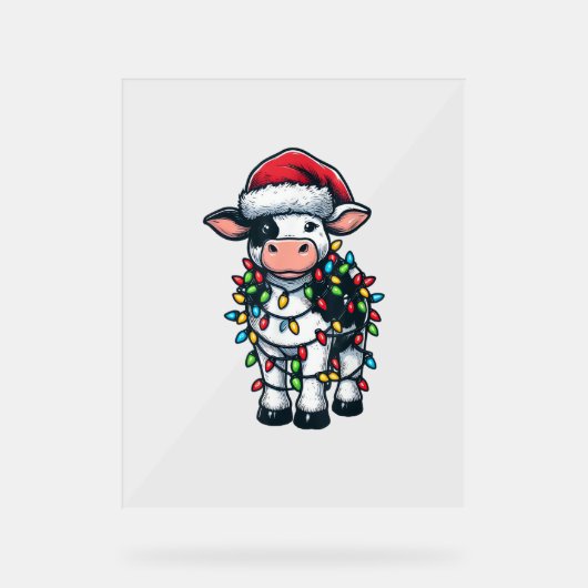 Koe Xmas Outfit Schattigee Santa Koe Acryl Bord (Voorkant)