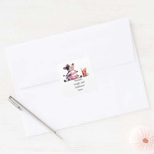 Koe Yoga Bruidsfeest Vierkant Sticker (Envelop)