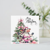 Koe yoga met kerstversiering feestdagenkaart (Staand voorkant)