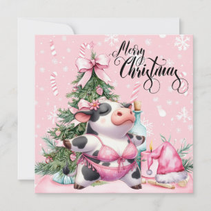 Koe Yoga Roze Kerstdecoratie Feestdagenkaart