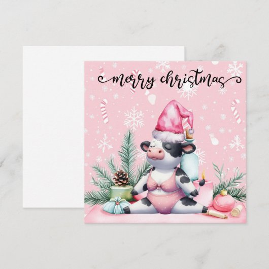 Koe Yoga Roze Kerstdecoratie Feestdagenkaart (Voorkant / Achterkant)