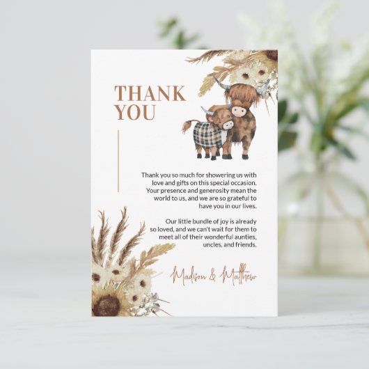 Koe Zonnebloem Boerderij Baby shower Hartelijk dan Kaart (Staand voorkant)