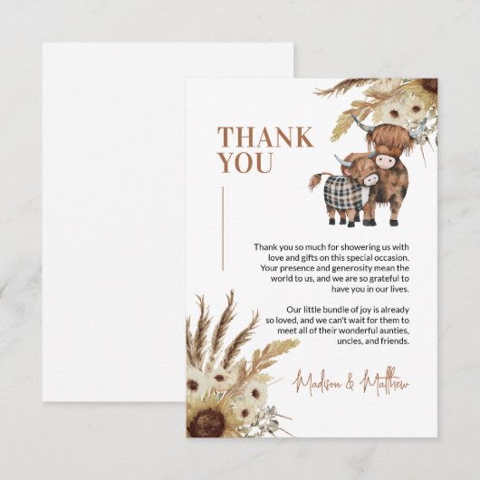 Koe Zonnebloem Boerderij Baby shower Hartelijk dan Kaart (Voorkant / Achterkant)