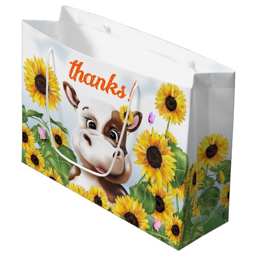 Koe Zonnebloem Boerderij Dank u Groot Cadeauzakje (Voorkant Gekanteld)