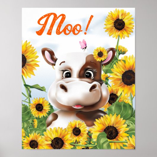 Koe Zonnebloem Boerderij Poster (Voorkant)