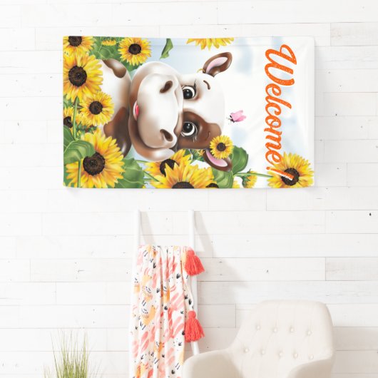 Koe Zonnebloem Boerderij Welkom Spandoek (Insitu)