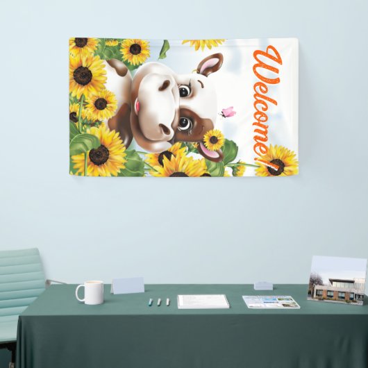 Koe Zonnebloem Boerderij Welkom Spandoek (Beurs)