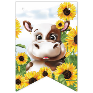 Koe zonnebloem Happy Birthday Vlaggetjes