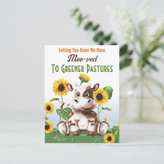 Koe Zonnebloem Wijziging adres Briefkaart (Staand voorkant)